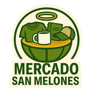 Sticker Mercado de San Melones, icono tienda online con melón abierto y carrito de compra