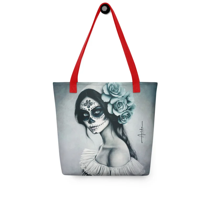 bolsa Catrina Rosas Heladas frontal Arleka con asas negras