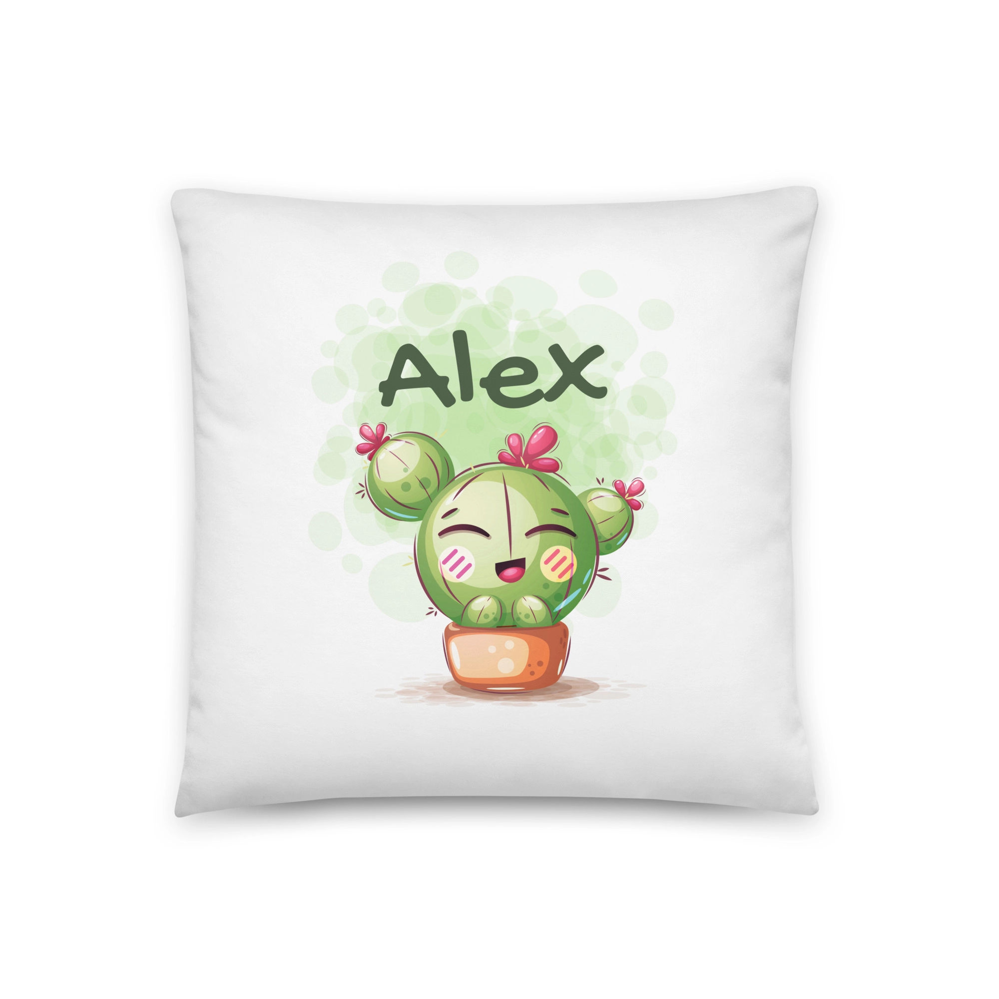 personalizado-alex.jpg Cojín infantil con cactus sonriente y nombre personalizado Alex 18x18