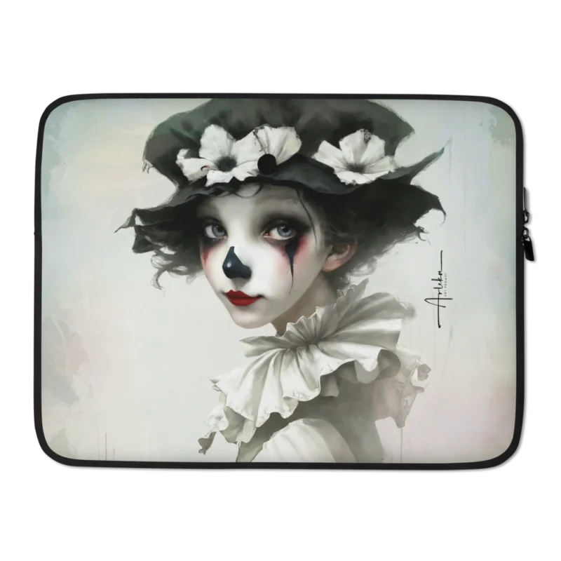 Funda portátil artística con ilustración original de Pierrot – diseño exclusivo de Arleka