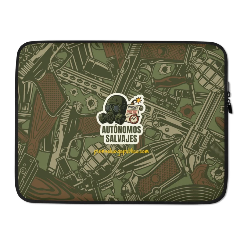 Funda para portátil con diseño camuflaje y mensaje Cobro por Pensar – Autónomos Salvajes