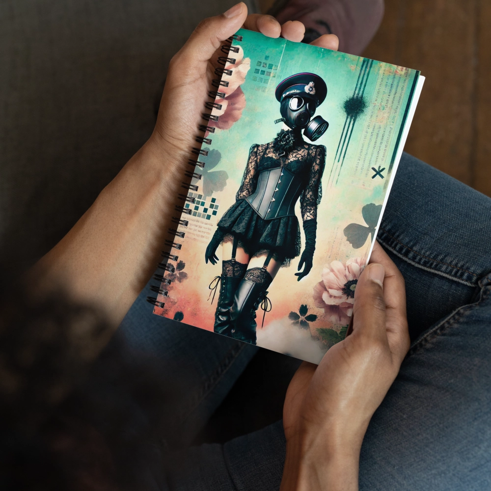 Libreta artística ilustrada – diseño Encaje Letal de Arleka sostenida en mano