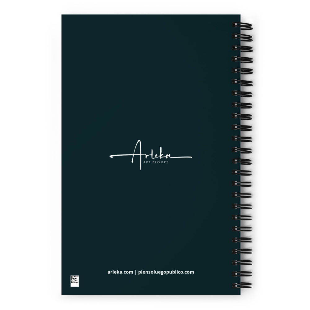 Contraportada de libreta artística con espiral – logotipo Arleka y web