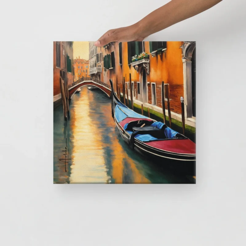 Lienzo decorativo con canal veneciano y colores cálidos de Venecia