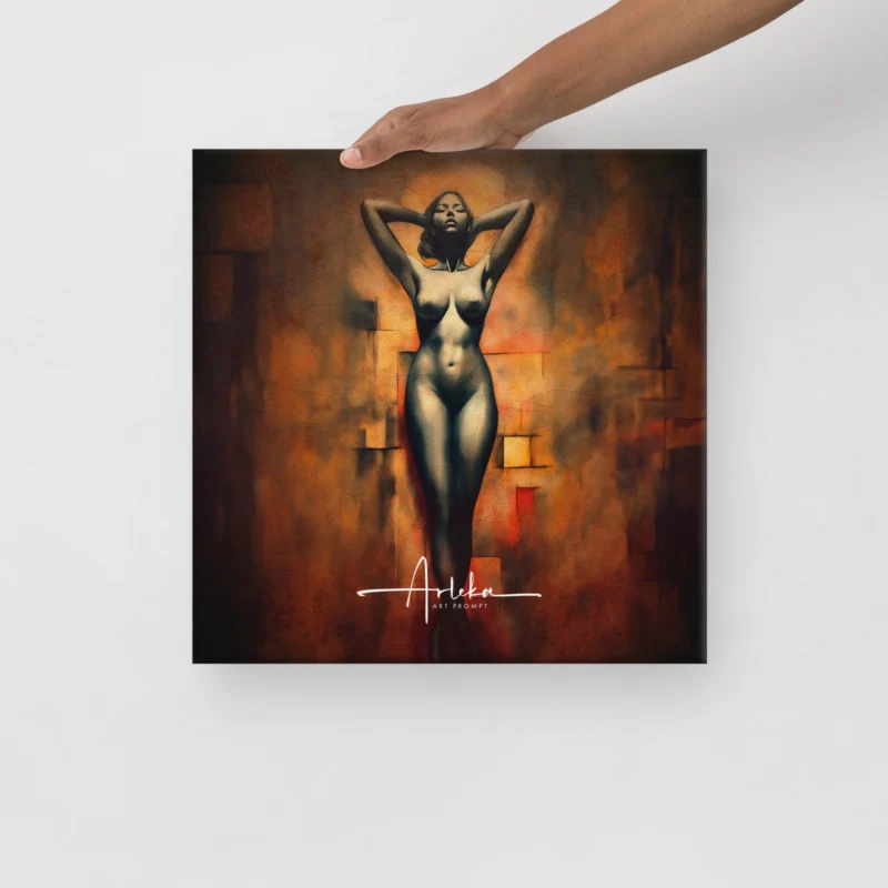 Mano mostrando el lienzo “En Llamas” de Arleka, obra de arte femenino simbólico