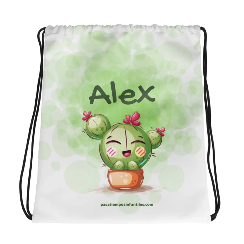 Mochila infantil saco personalizada con diseño cactus y nombre Alex