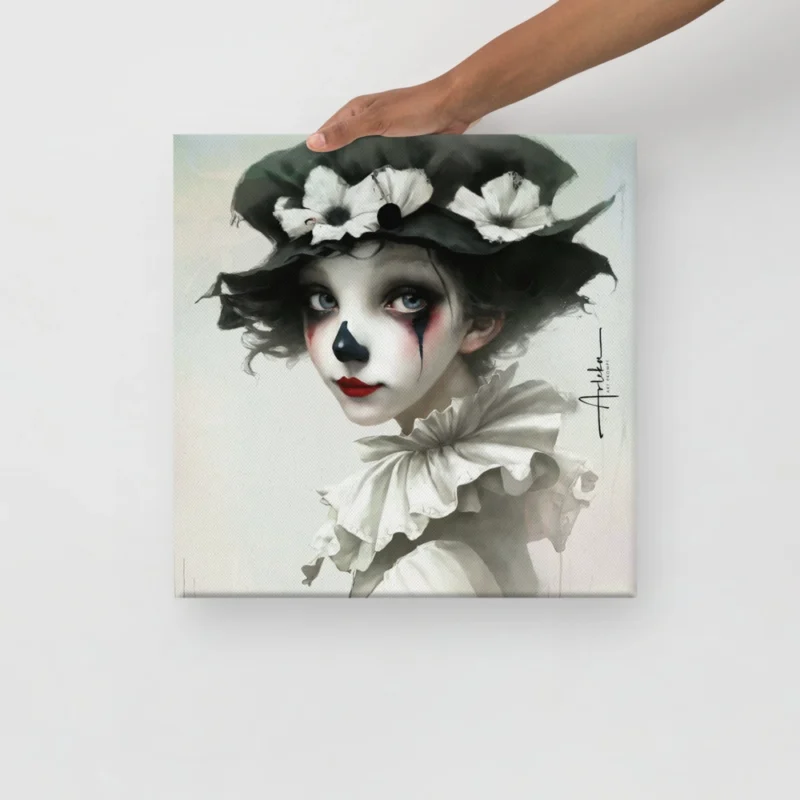 Lienzo decorativo Pierrot Venecia en pared blanca – arte digital con estilo
