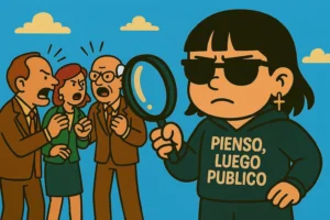 sátira sobre superioridad moral y contradicción política en clave humorística