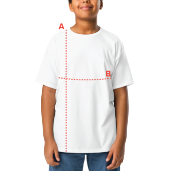 Detalle del diseño de Frankie en camiseta infantil medidas