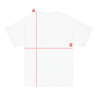 Detalle del diseño de Frankie en camiseta infantil medidas