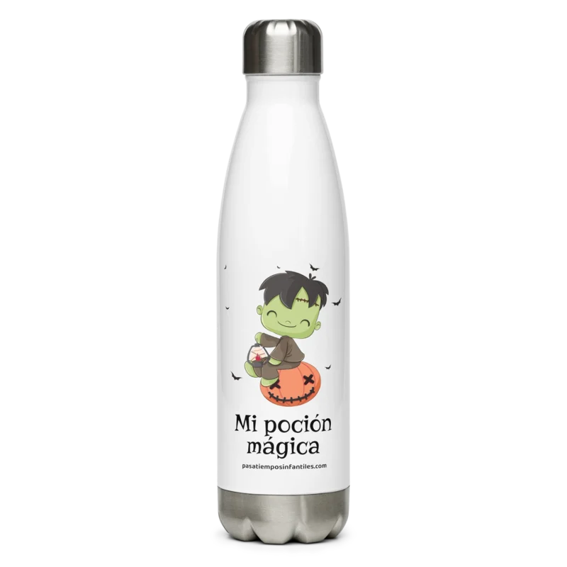Botella infantil de acero inoxidable con Frankenstein y texto "Mi poción mágica"