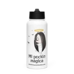 Botella infantil reutilizable Mi poción mágica de acero inoxidable con tapa negra.