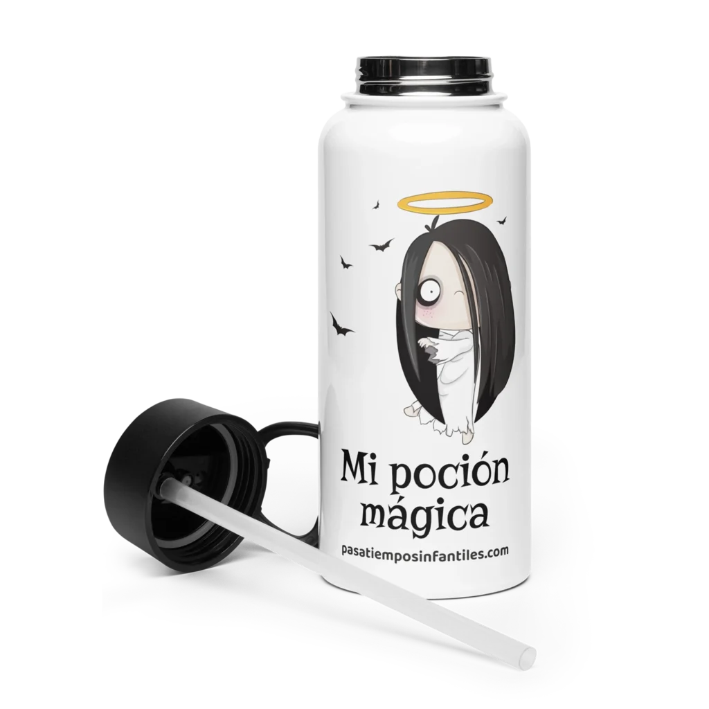 Botella infantil de acero inoxidable con diseño de fantasma y frase Mi poción mágica