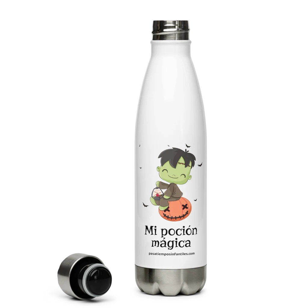 Botella infantil de acero inoxidable con diseño de frankie y frase Mi poción mágica