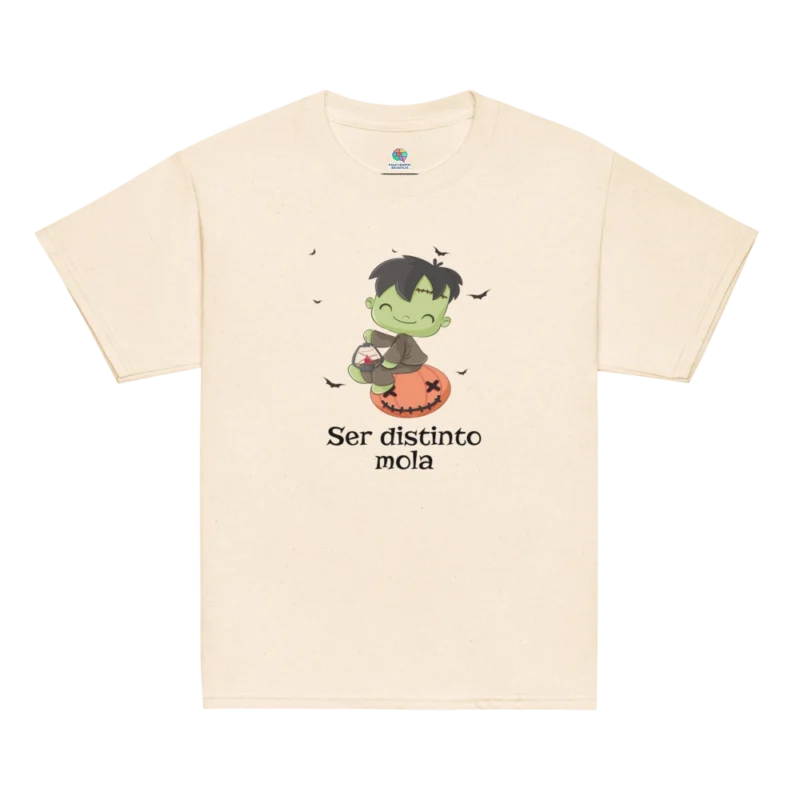 Camiseta infantil con diseño de Frankie y frase Ser distinto mola