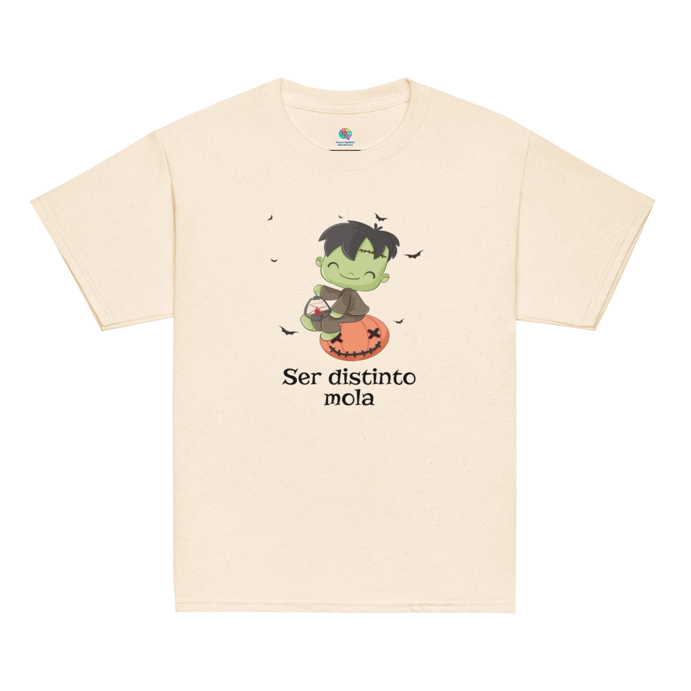 Camiseta infantil con diseño de Frankie y frase Ser distinto mola