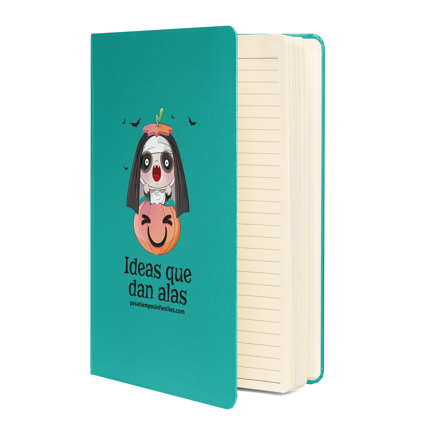 cuaderno halloween monjita abierto con páginas
