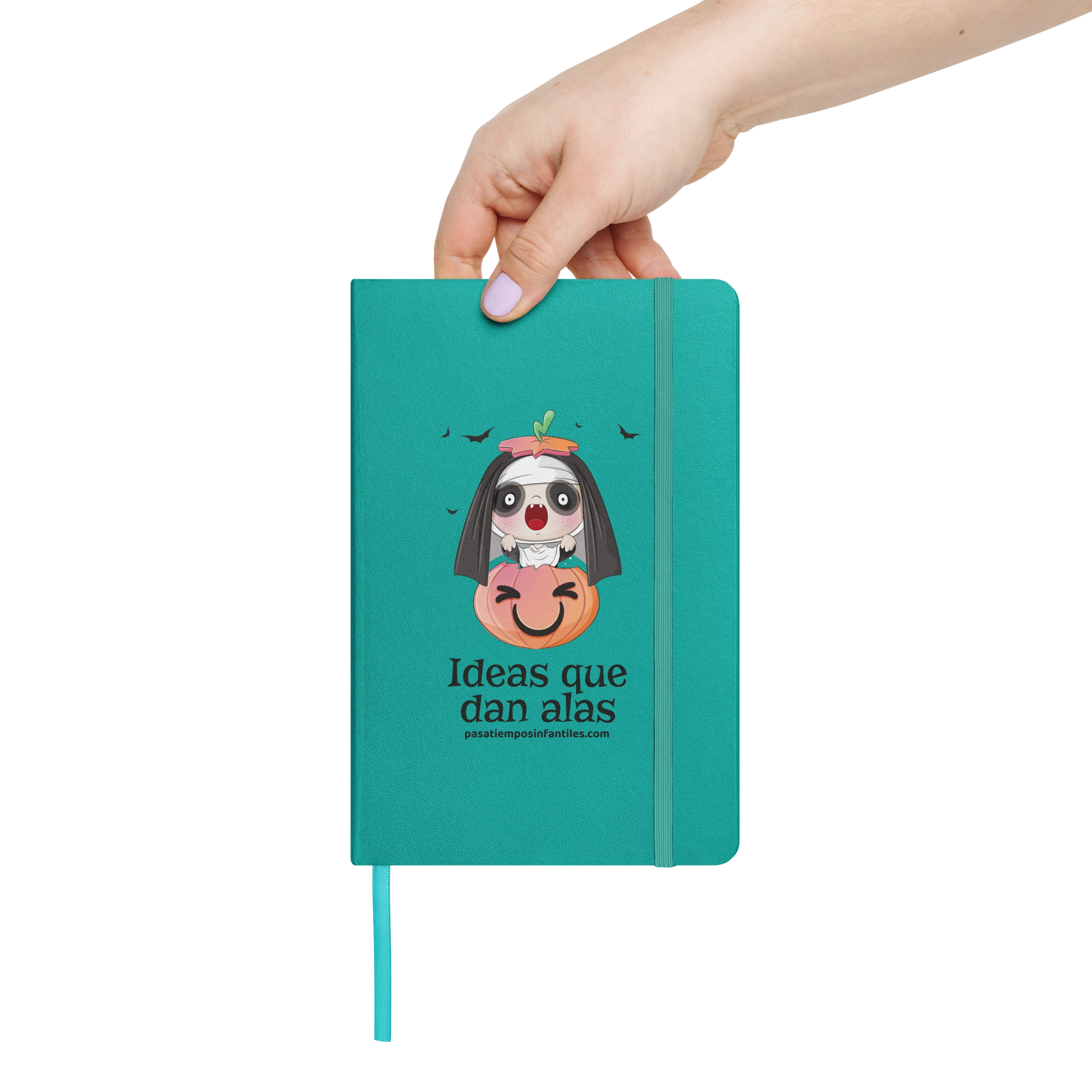 cuaderno Halloween con goma elástica color turquesa