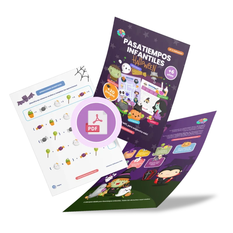 libro de pasatiempos infantiles de Halloween 2025 en PDF para imprimir