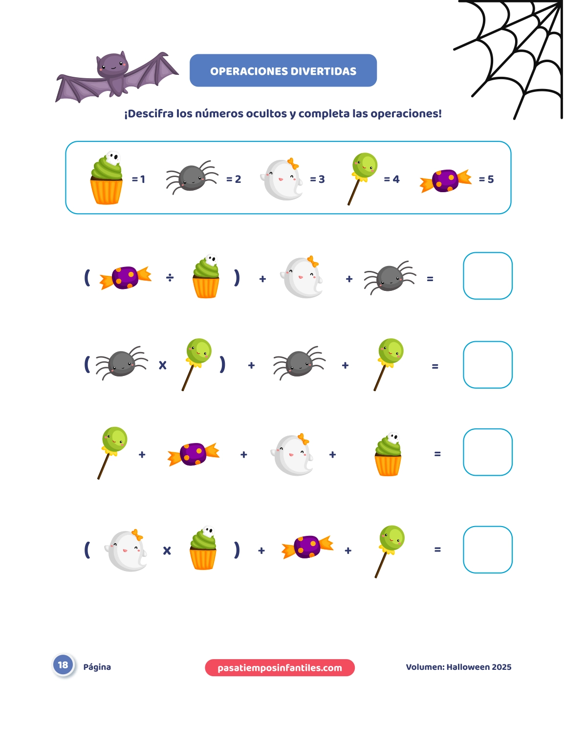 libro de Pasatiempos infantiles especial Halloween juego de operaciones divertidas con dibujos de Halloween
