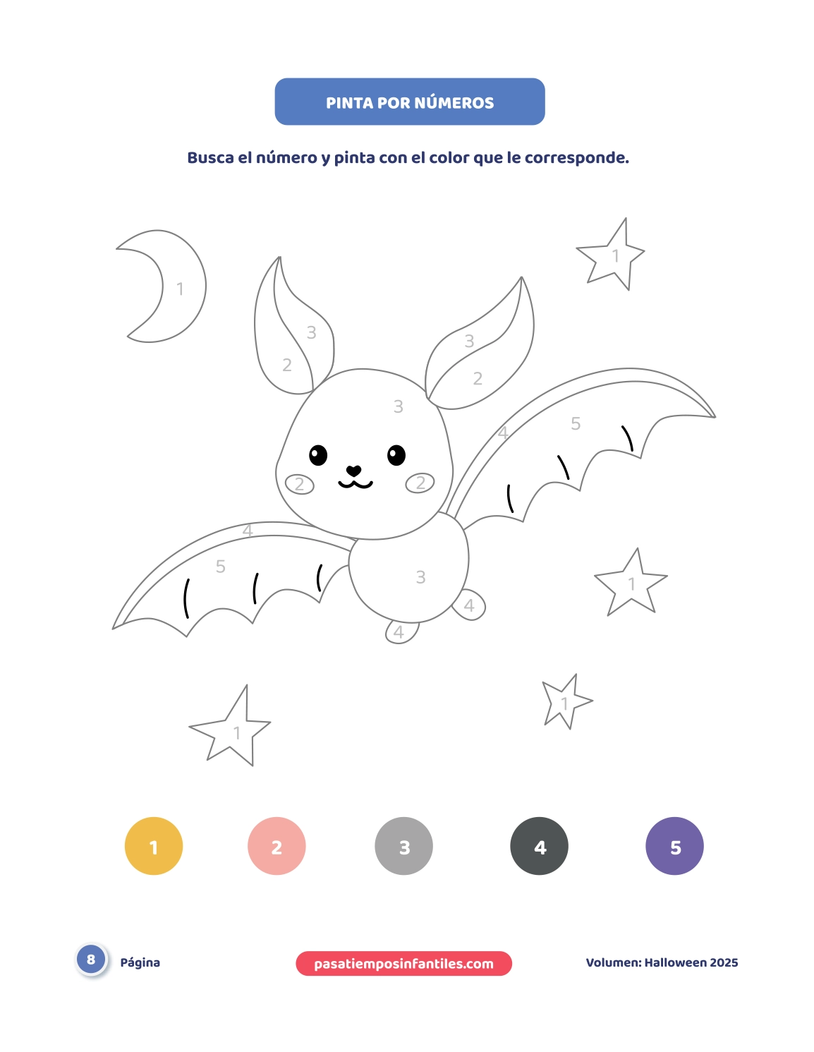 cuaderno de juegos educativos de Pasatiempos infantiles especial Halloween pinta y colorea por números
