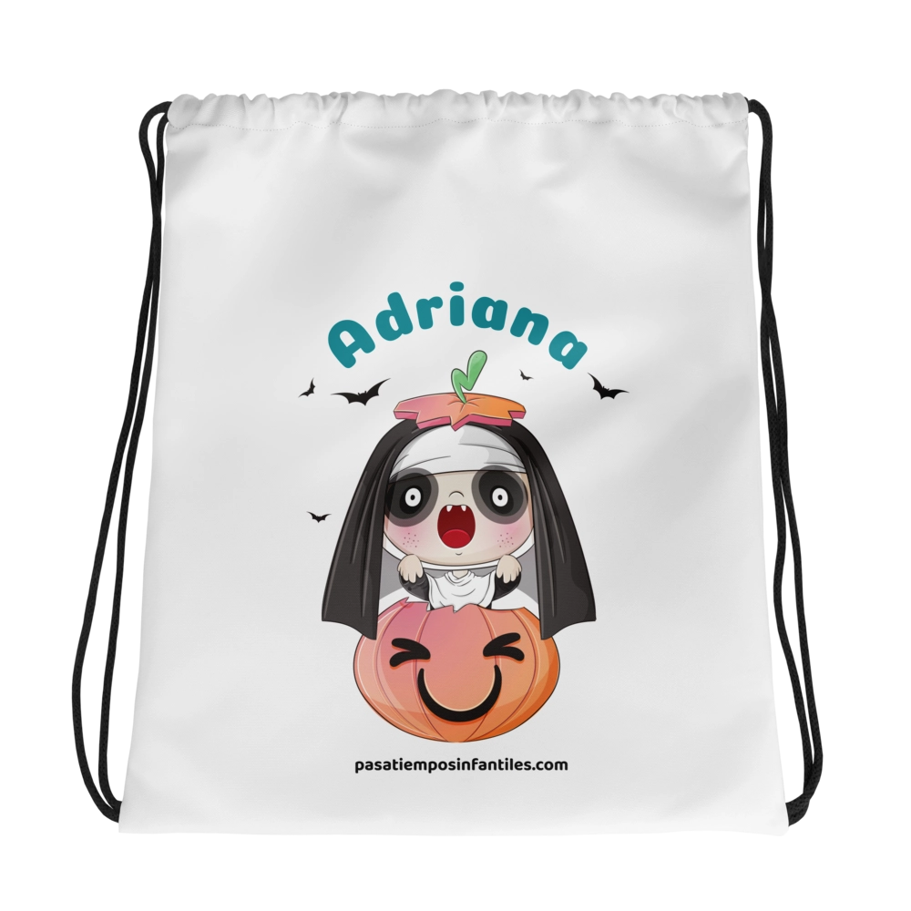 Mochila personalizada con nombre para niños, modelo Adriana, con diseño de calabaza de Halloween.