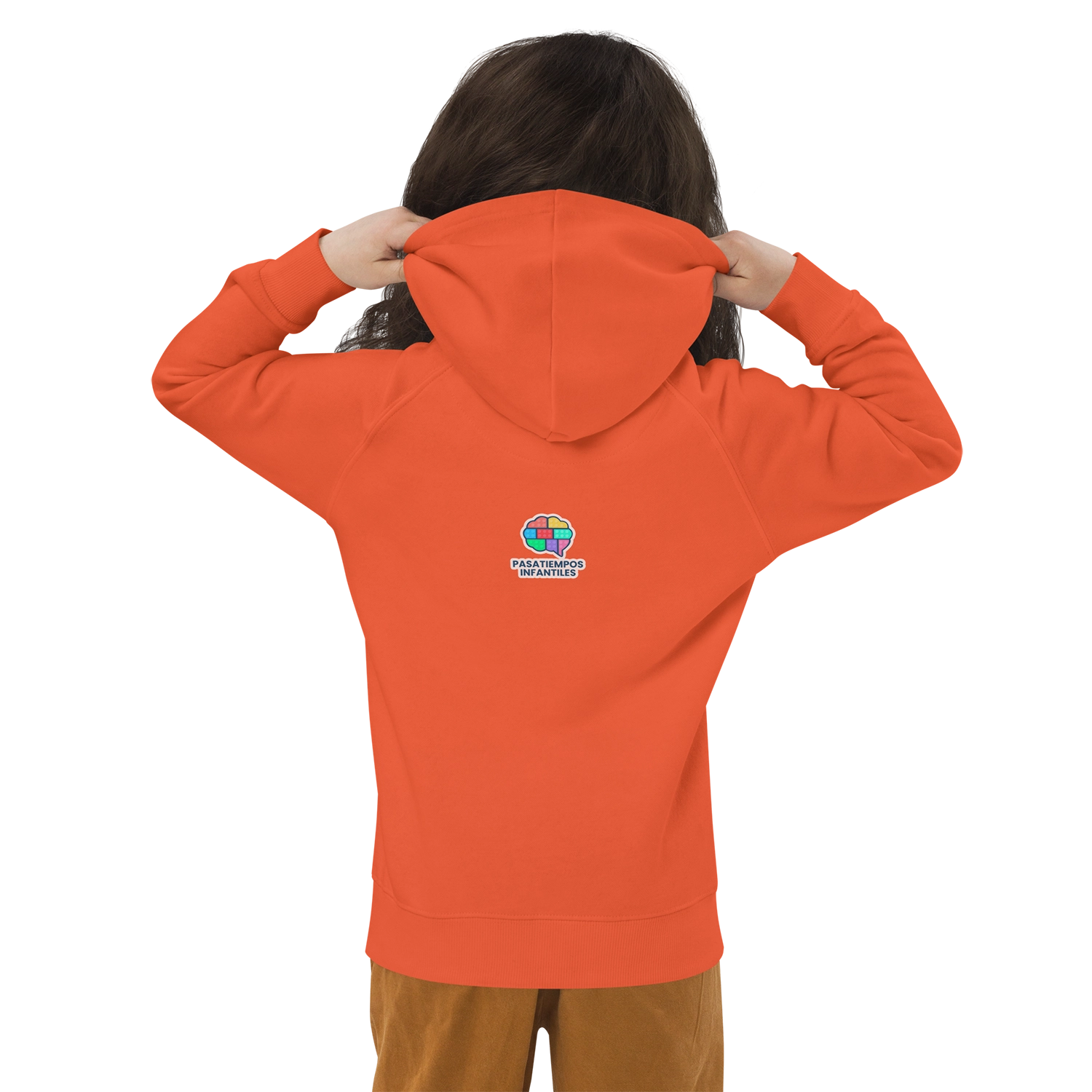 Sudadera infantil naranja con monjita de Halloween y frase Ser distinto mola parte trasera Pasatiempos infantiles