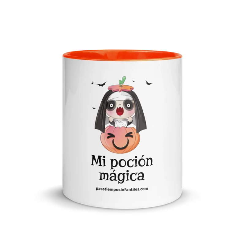Taza color naranja con diseño Mi poción mágica de Calabacita