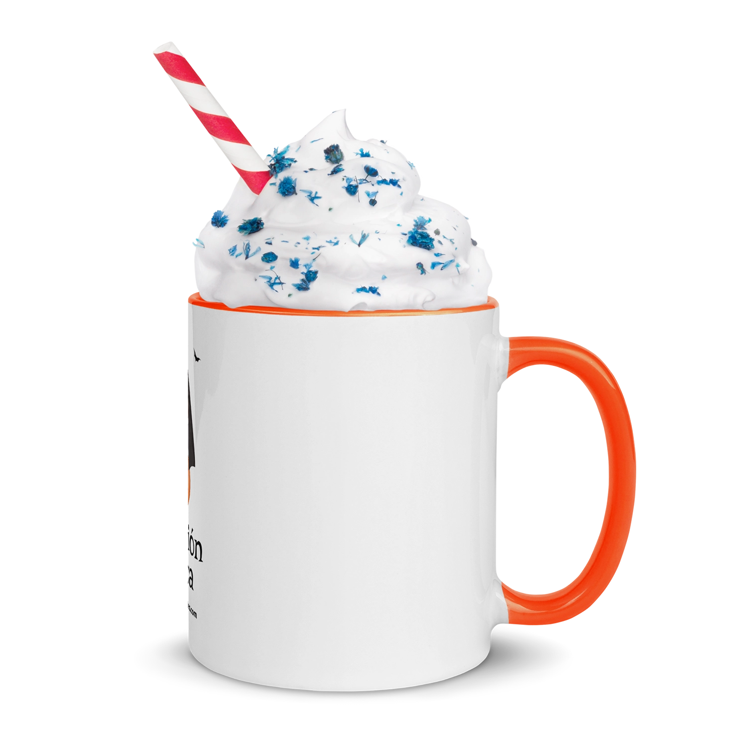 Taza de cerámica naranja con asa e interior de color y diseño Calabacita