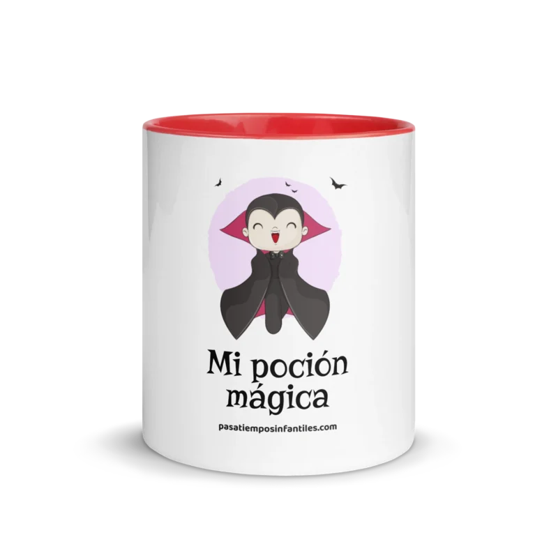 Taza de Halloween con Drácula sonriente y frase "Mi poción mágica" – Pasatiempos Infantiles
