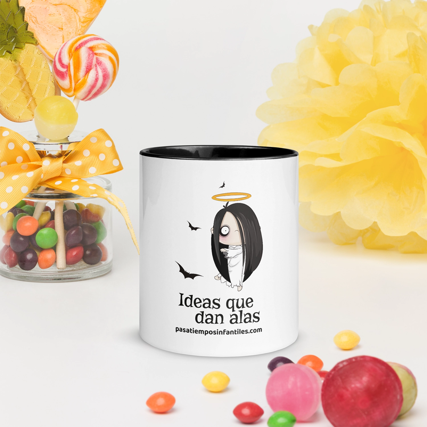taza halloween fantasma pasatiempos infantiles fondo caramelos