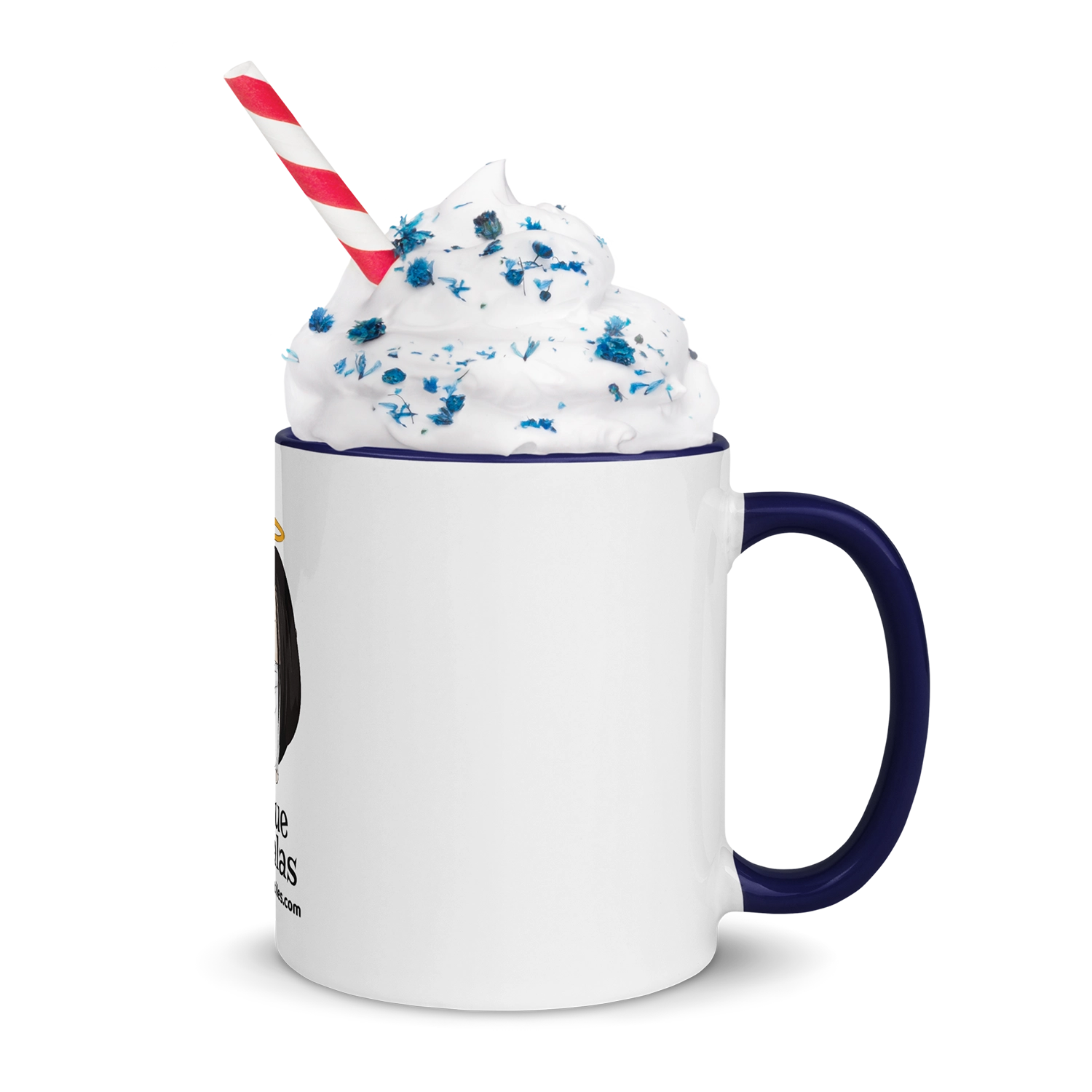 taza halloween fantasma bebida con nata interior y asa de color azul oscuro