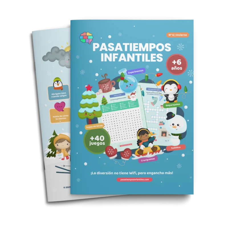 libro de pasatiempos infantiles en papel de invierno