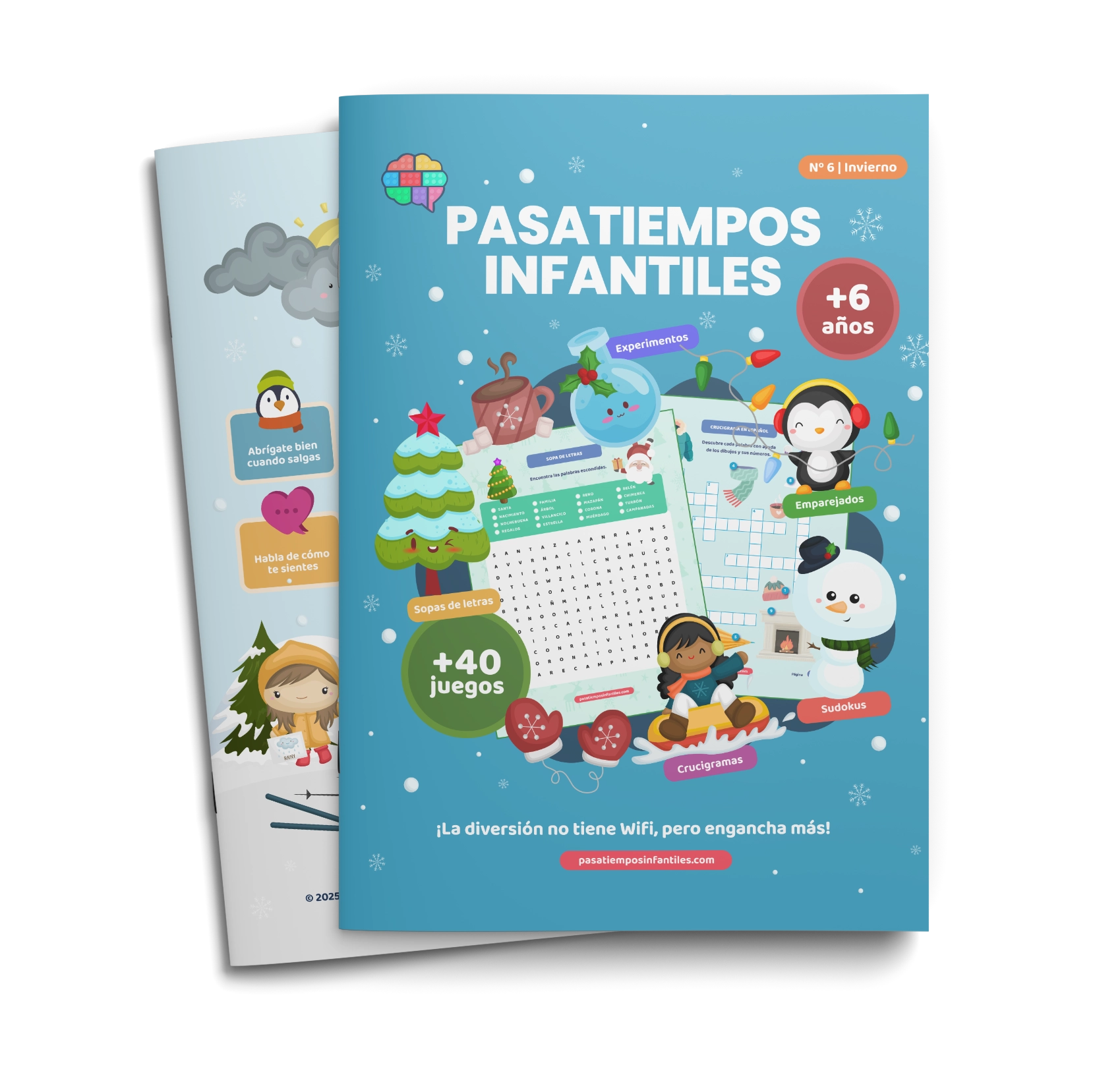 libro de pasatiempos infantiles en papel de invierno