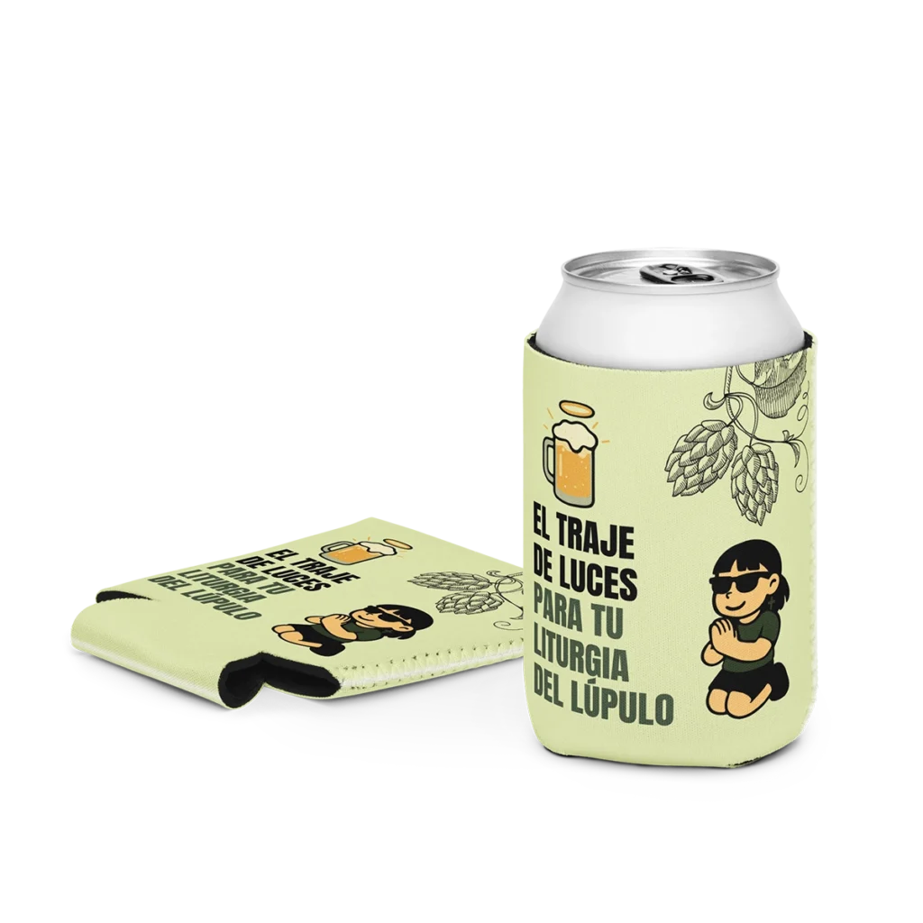 Pack enfriador de latas de cerveza neopreno plegable 12x10cm diseño liturgia del lúpulo