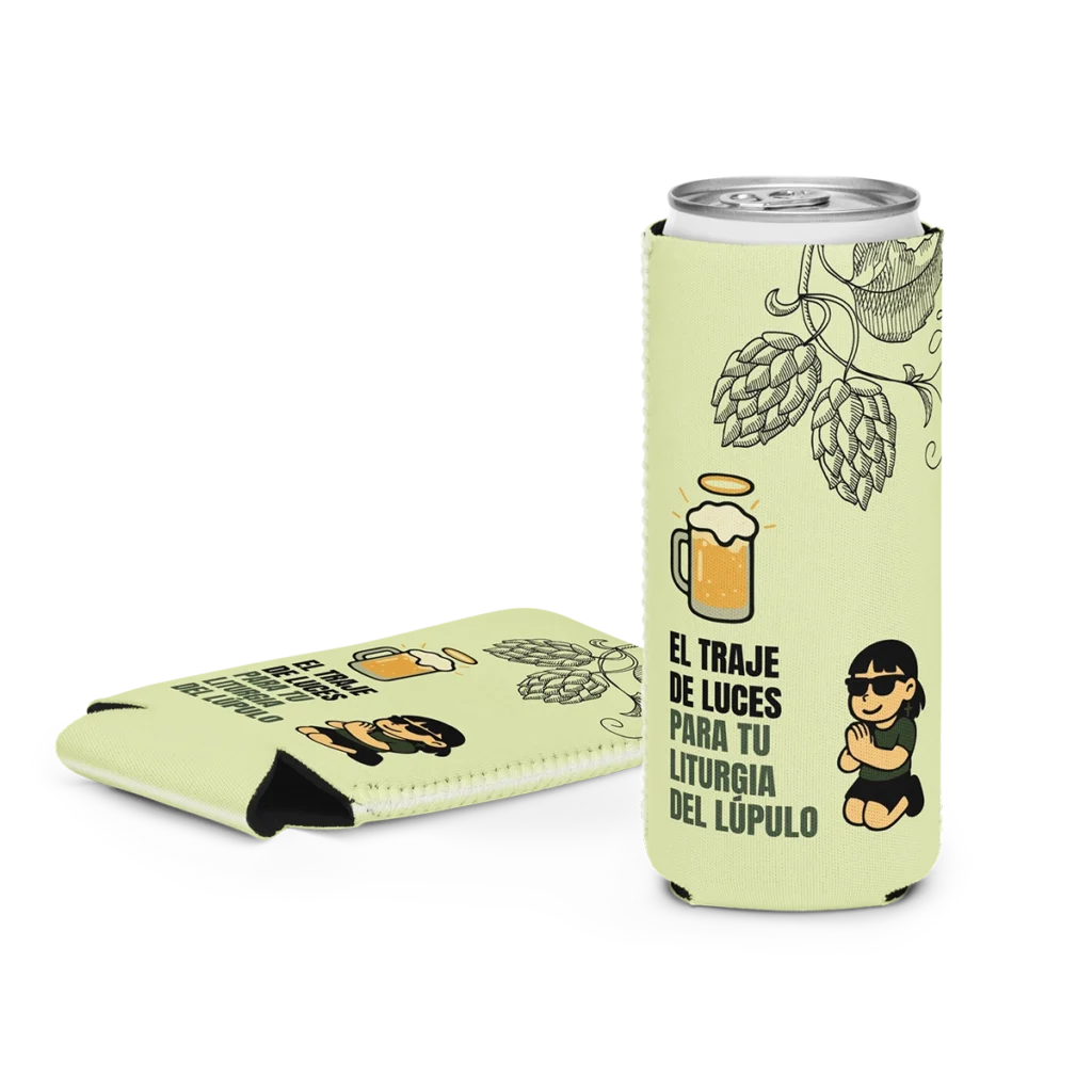 Pack enfriador de latas estrecho neopreno plegable 17x8cm diseño Santa Cerveza Pienso Luego Publico