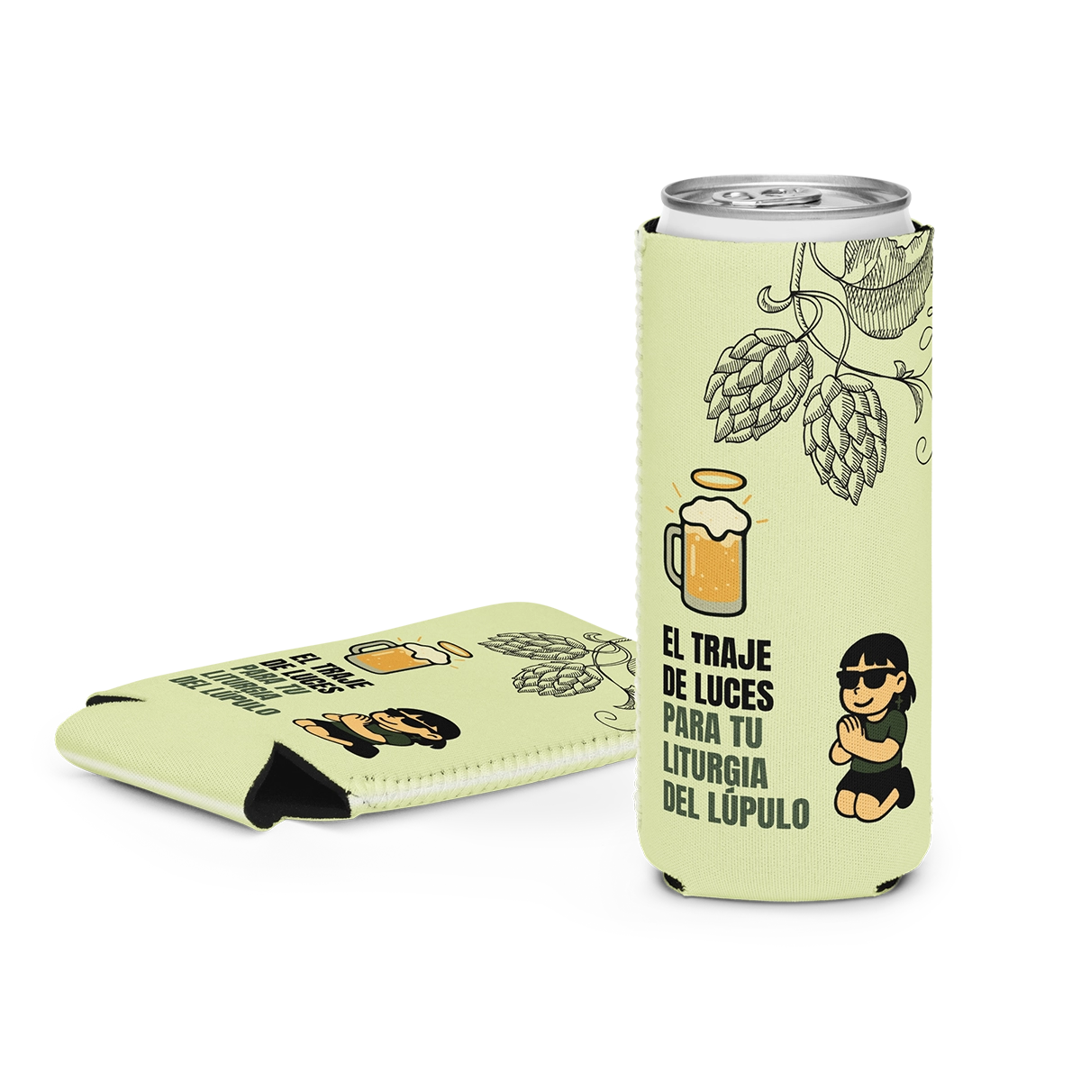 Pack enfriador de latas estrecho neopreno plegable 17x8cm diseño Santa Cerveza Pienso Luego Publico