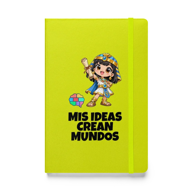 Libreta de tapa dura color lima de Cleo Conexión con el lema Mis ideas crean mundos, equipamiento oficial del método Gatunix