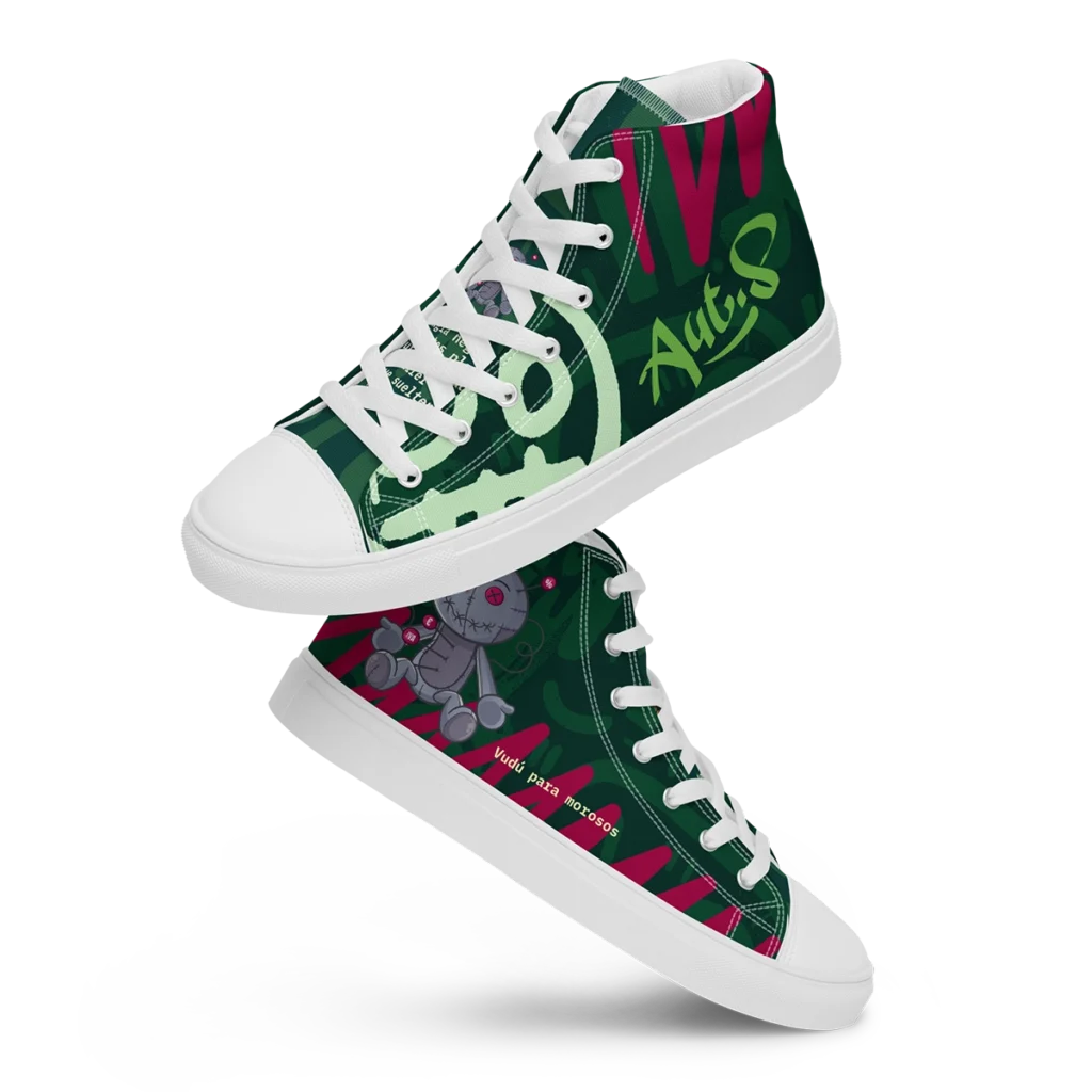 Zapatillas de lona altas Caza-Morosos de la marca Autónomos Salvajes con diseño de muñeco vudú.