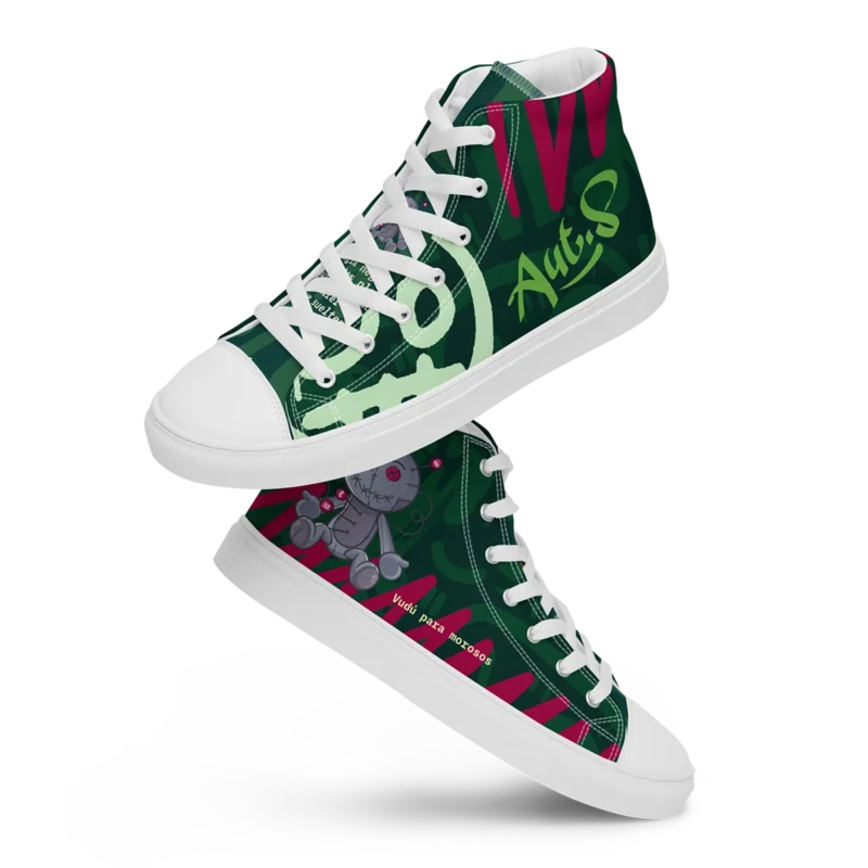 Zapatillas de lona altas Caza-Morosos de la marca Autónomos Salvajes con diseño de muñeco vudú.