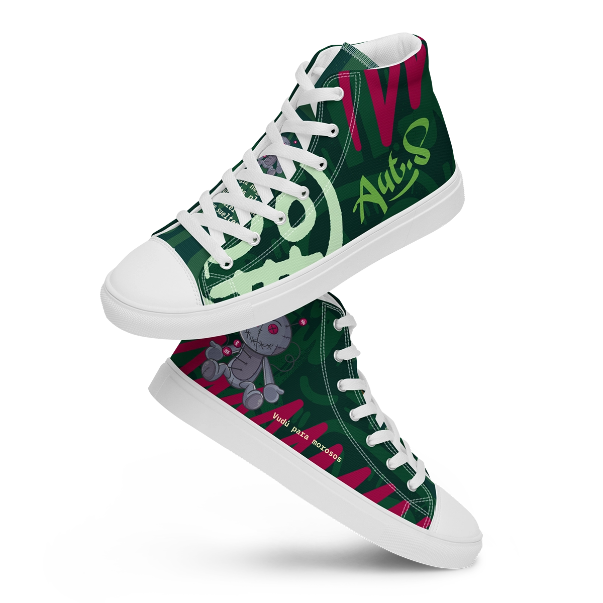 Zapatillas de lona altas Caza-Morosos de la marca Autónomos Salvajes con diseño de muñeco vudú.